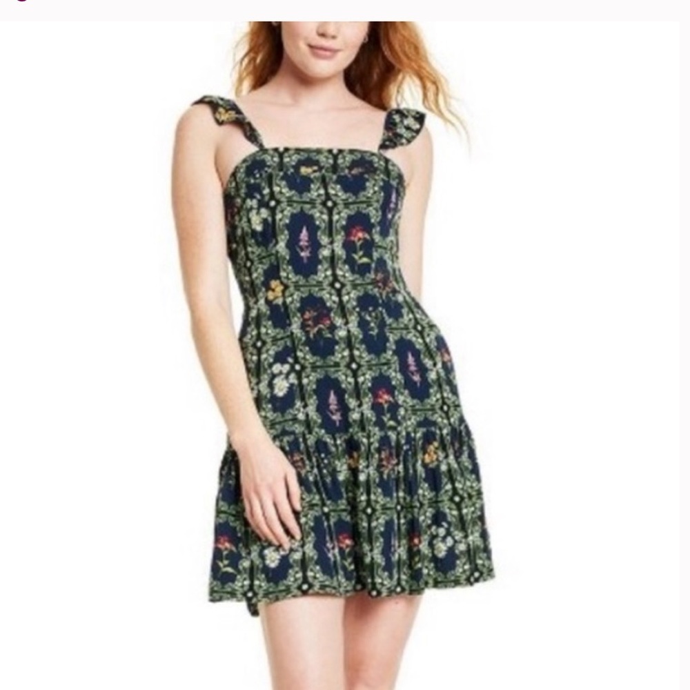 Agua Bendita Navy Floral Mini Dress